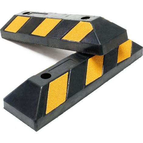 Wiltec 2x Radstopper mit Reflektoren 550 x 150 x 100 mm, Parkplatzbegrenzung aus Ebonite-Hartkautschuk, Einparkhilfe zur Bodenmontage, Überfahrschutz