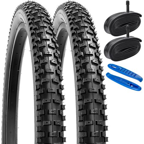 2-PCS 26 Pouces Montagne Vélo pneus 26x2.35/57-559 and 26 Pouces Vélo Chambre à air Schrader Valve Compatible with Off Route Vélo 26x2.30 26x2.35 26x2.40 Bike pneus and Chambre à air (Y-700) (1/5)