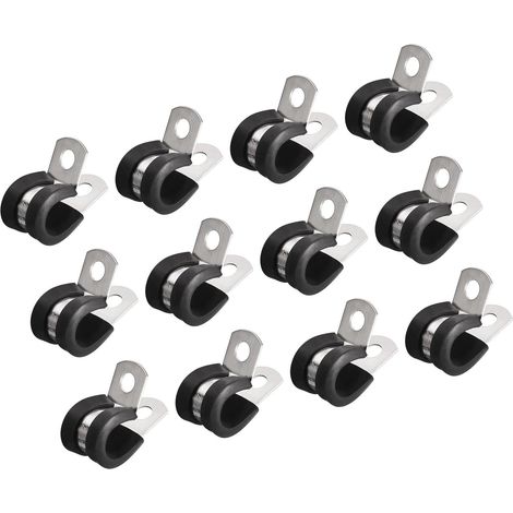 Lot de 24 colliers de serrage R en acier inoxydable 304, avec coussin caoutchouc isolé, 10 mm, pour fixation de câbles et tuyaux métalliques