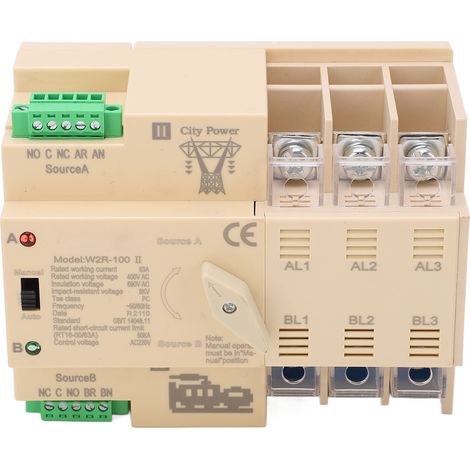 Commutateur de transfert automatique à double alimentation triphasé 63 A, boîtier en polypropylène blanc ignifugé, 220 V (1/5)