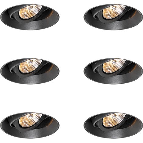 Set of 6 Modern Recessed Spotlights Black GU10 AR70 Round Trimless - Oneon