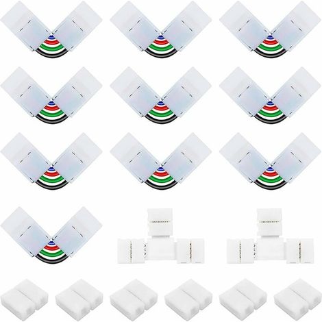 Kit de Connecteur Ruban LED 5050 4 Broches de 10mm Contenue 6 Connecteurs Gapless de 10mm, 10 Connecteurs en Forme de L de 4 Broches à Angle Réglable, 2 Connecteurs en Forme de T pour Bande SMD-LIAIKI (1/5)