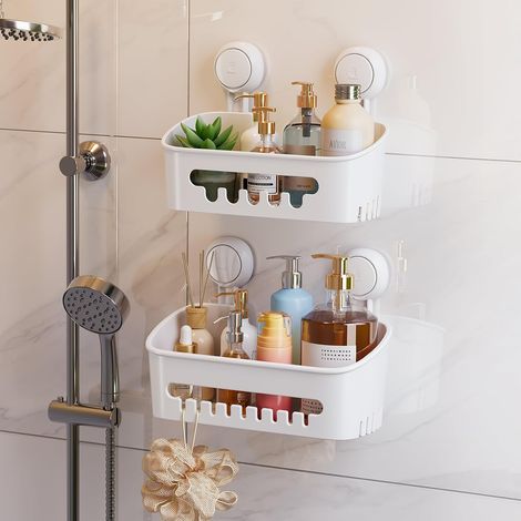 1 Étagère de douche, Ventouse, Plastique ABS, Design incliné, Salle de bain (1/5)