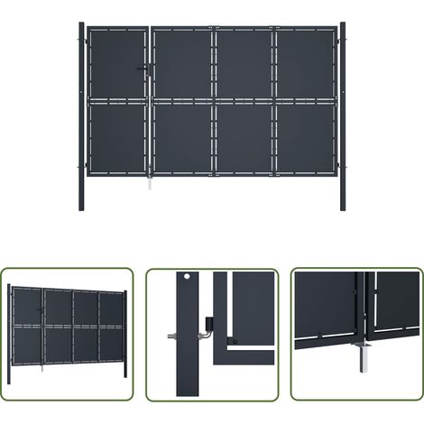 The Living Store Portail de jardin Acier 350 x 150 cm Anthracite - Portail De Jardin - Portillon - Clôture - Porte D'entrée - Fermetures Extérieures (1/5)