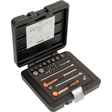 Bahco 1/4 Steckschlüssel-Satz, metrisch, Sechskantprofil, inklusive Umschaltknarre mit rundem Kopf/Schraubendreher-Bits/Adapter - 29-tlg.