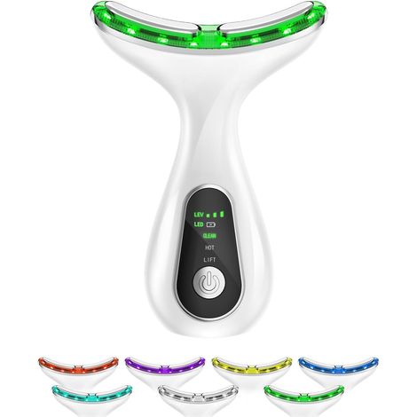 Appareil de levage du visage du massageur du visage, massageurs du visage avec massage EMS de chaleur à 45 ° c Sept LED avec vibration pour le levage de la peau du cou du visage (1/5)