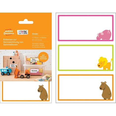 LIVING Kinder 12x Sammelbox-Etiketten 97x47,5mm (1/5)