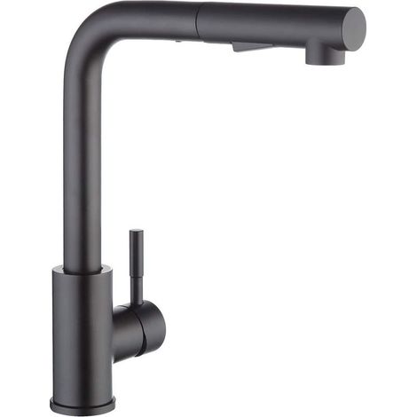 Grifo de cocina negro con rociador extraíble, grifo mezclador de cocina con rociador extraíble, grifo de cocina de acero inoxidable cepillado 304, grifo mezclador de fregadero giratorio de 360°, grifo (1/5)
