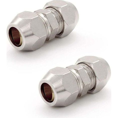 2 Pièces Raccord Olive 8MM Gaz, Argent Tuyau Pneumatique Raccord, Cuivre Nickelé Tube Double Droite Connecteur Rapide, Convient pour Plomberie, Compresseur D'air (1/5)