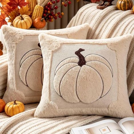 Housses de coussin décoratives - 45×45 cm - Blanc - Housses de coussin Halloween - Peluche douce (1/5)