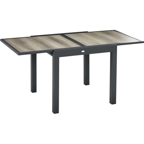 Ausziehbarer Gartentisch, robustes Aluminium, Tischplatte in Holzoptik, pflegeleicht, Maße 160 x 80 cm