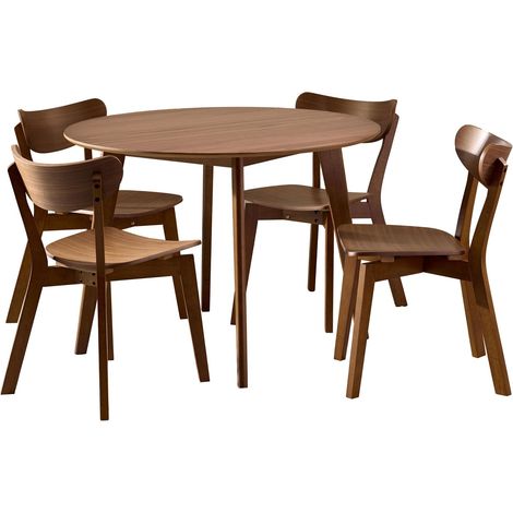 Conjunto de mesas y sillas para comedor Norsica 992, Nogal, 76x0x0cm, Diámetro: 105, Número de asientos: 4, Estilo: Contemporary