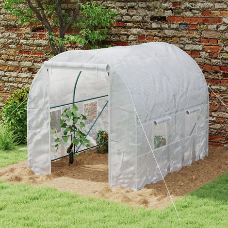 Blanc - Serre tunnel 2,5x2x2m, portes fenêtres roulantes, 2 renforts diagonaux, métal PE, pour jardin potager fleurs