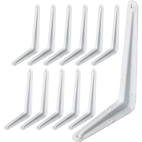 Lot de 12 équerres métalliques murales 195 x 125 mm, pour étagères, blanches (1/5)