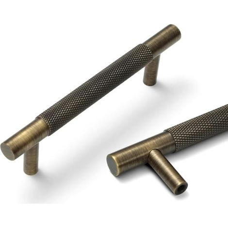 Möbelgriffe aus massivem Messing, gerändelte Griffe, Schubladengriffe aus antikem Messing – geeignet für Badezimmer, Schlafzimmer und Küche (2er-Set, 130 mm)