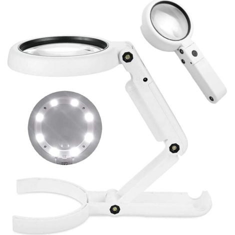 Loupe de bijouterie, grossissement 5x/11x, 8 lumières LED, support pliable, loupe de bureau, convient pour les bijoux, les insectes, les journaux, la réparation de montres et autres applications. (1/4)