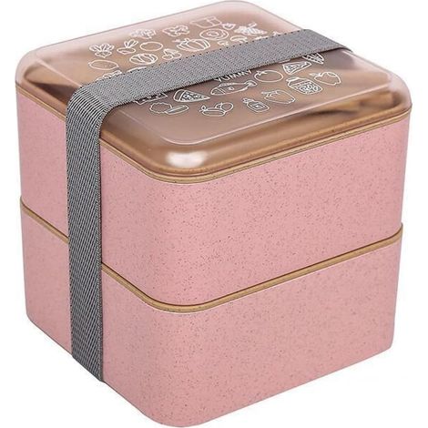 MINKUROW Bento Box Lunch Box 1.4l 2 Livelli Senza Bpa Con Posate Riutilizzabili Lunch Box Giapponese Per Microonde Congelatore Lavastoviglie Bento Lunch Box Bambini Adulti (Rosa) (1/5)