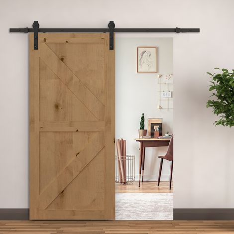 Kit de herrajes para puerta corredera (108.0x12.0x8.0 cm), para puertas de madera, soporta hasta 90 kg, acero negro (1/5)