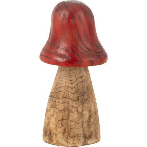Champignon Déco en Bois "Cloche" 32cm Naturel & Rouge (1/2)