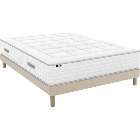 Matelas ressorts accueil mémoire de forme H 28 cm sommier en kit 140x200 cm beige (1/5)