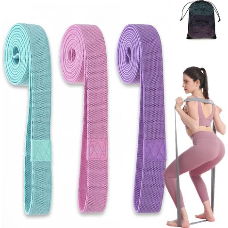 Fasce elastiche lunghe in tessuto per fitness, fasce per allenamento Pilates, set di 3 fasce di resistenza, fasce sportive antiscivolo, fasce per esercizi, fasce per allenamento di forza (1/5)