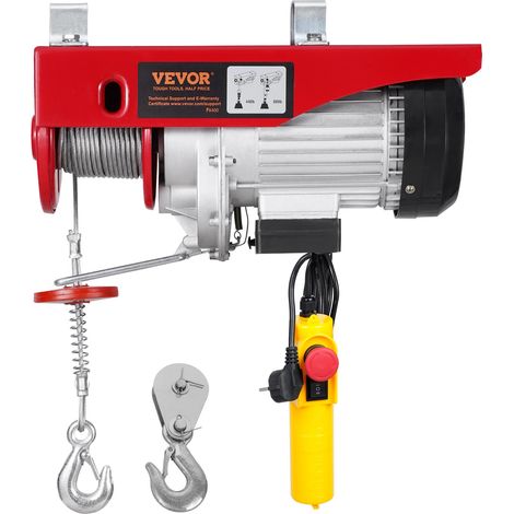 Palan Électrique, Charge Double Câble 400 kg, Télécommande Filaire 4,2 m, Hauteur Levage à Câble Simple 12 m, Élingue Simple Double, Arrêt d'Urgence, Palan Élévateur pour Garage, Entrepôt, Usine (1/5)