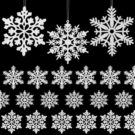 Flocons Neige Noel Décoration Paillettes Christmas Decoration Sapin Papier Ornement Déco 24 Pièces Lot (1/5)