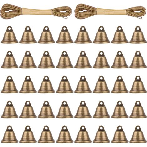 40 Pièces Mini Clochette Vintage, Cloche Petite avec 2 Rouleaux de Corde, Clochette Noel Vintage pour Maison, Mariage Décoration (Bronze) (1/5)