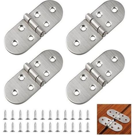 Lot de 4 charnières rondes pliables à 180 ° en acier inoxydable pour table pliante, armoire, armoire en bois, meubles, machines à coudre (argenté) (1/4)