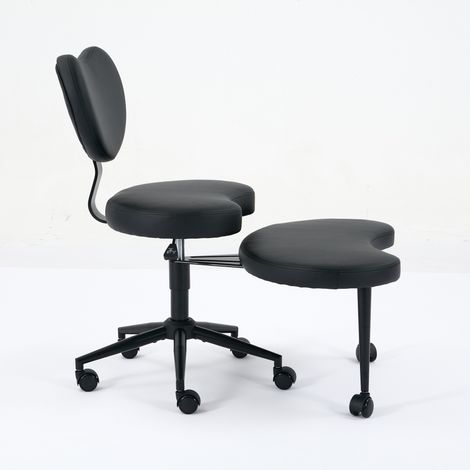 Fauteuil de Méditation Plus, Chaise à Jambes Croisées sur Roulettes, Siège ADHD, Chaise de Bureau en Cuir PU Noir avec Soutien Lombaire et Tabouret Réglable, Conception Flexible pour Agités, DE1887BK (1/5)