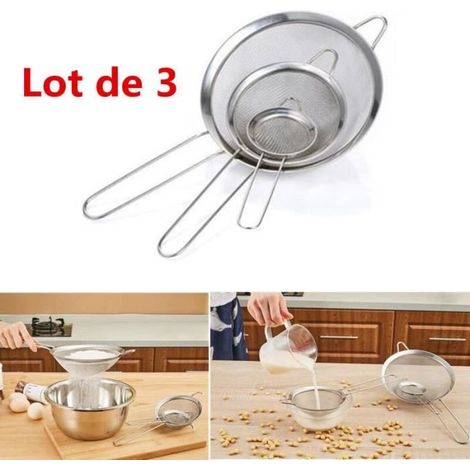 Lot de 3 Passoires mailles fines avec Poignée Tamis de Cuisine - 8cm 12cm et 18cm (1/4)