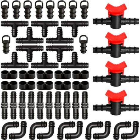 54 Pièces Raccords d'Irrigation pour Tubes 16mm, Connecteur de Tuyau D'Eau D'Irrigation, Connecteurs Barbelés de Tuyaux pour Système d'Irrigation, Connecteurs Barbelés Systèmes d'Arrosage