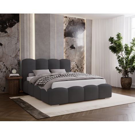 Lit rembourré 160x200 Zenna - velours, lit double avec rangement, sommier - Gris foncé (Magic Velvet 2271) (1/4)