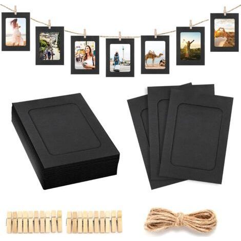 Paper Photo Frame 11.5 15.2CM DIY Cardboard Photo Frame 20 Pieces Black Cardboard Photo Frame with 20 Clips and Ropes, for Wall Decoration (1/5)