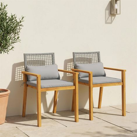 Ensemble de 2 chaises de jardin en bois d'acacia avec coussins. Bois naturel. (1/5)