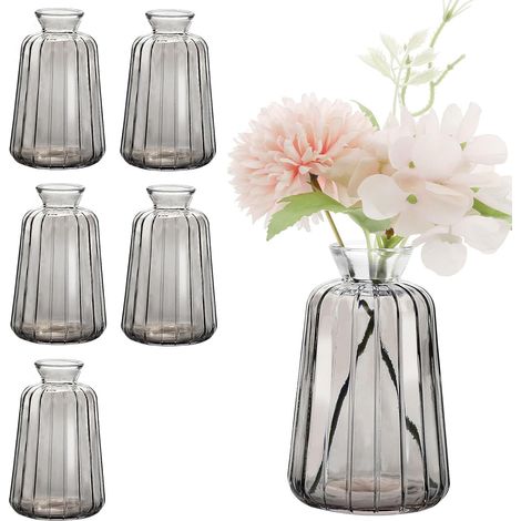 6 Mini-Glasvasen – Kleine Tischdekorationen für Hochzeiten – Vintage-Einzelvase für moderne Tischdekorationen, Grau