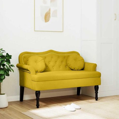 Sitzbank mit Kissen, 2-Sitzer Sofa, Samt-Optik, Gelb (1/5)