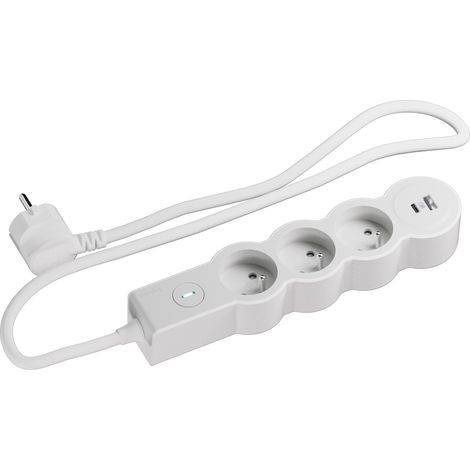 LEGRAND - Rallonge multiprise 3 prises Surface + 2 USB Type-A/C avec cordon 1,5m - Blanc (1/5)