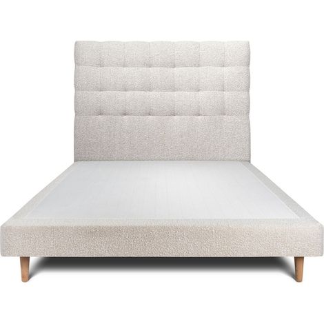 Lit 160x200cm avec tête de lit capitonnée bouclette et sommier tapissier beige - Hauteur totale : 29cm (1/5)