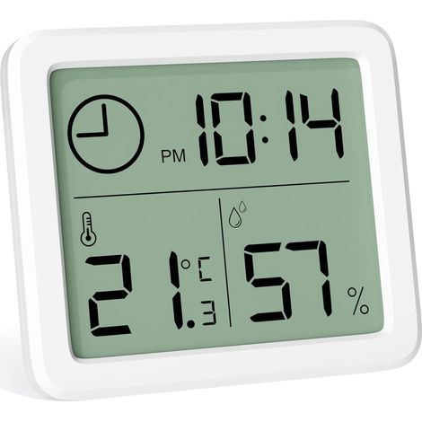 Mini-Digital-Innenthermometer. professionelles tragbares Großbild-Hygrometer mit Uhr. genaues weißes Thermometer. Hygrometer für Zuhause. Babyzimmer. Gewächshaus. Büro (1/5)