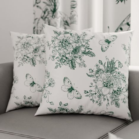 Lot de 2 Taies d'Oreillers 50x50 cm 100% Microfibre Hypoallergénique, Housse Oreiller Rectangulaire Motif Floral Blanc Vert, Paquet de 2 (1/3)