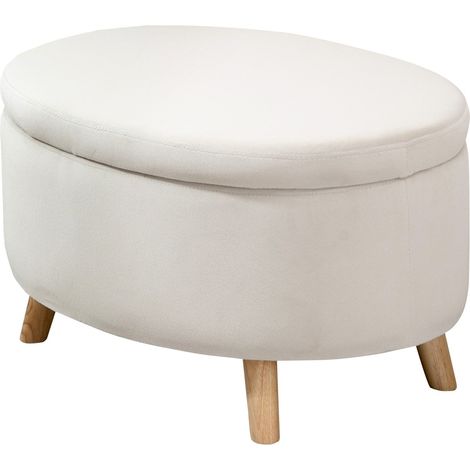 Sitzbank mit Stauraum, Oval Polsterbank mit Deckel, Bettbank mit Samtoptik, für Flur Schlafzimmer Wohnzimmer, Holzbeine 71 x 51,5 x 42 cm Beige