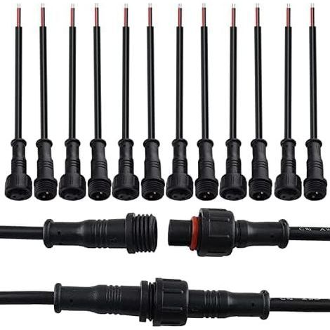 paires de prises étanches, connecteur LED bipolaire mâle/femelle, étanche IP65, avec câble de 20 cm pour rallonge de câble basse tension 16-22 AWG (1/5)