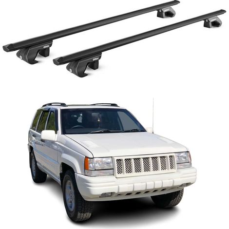 OMAC Dachträger Aluminium TÜV geprüft für Jeep Grand Cherokee ZJ 1993-1998 – Für Standard Dachreling – T Nut – Max 90 kg – 2 Schlösser Schwarz (1/5)