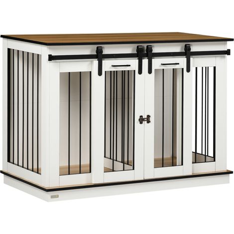 Gabbia per cani in legno bianco con divisorio e doppia porta 120 x 60 x 88,5 cm MODENUIT (1/5)