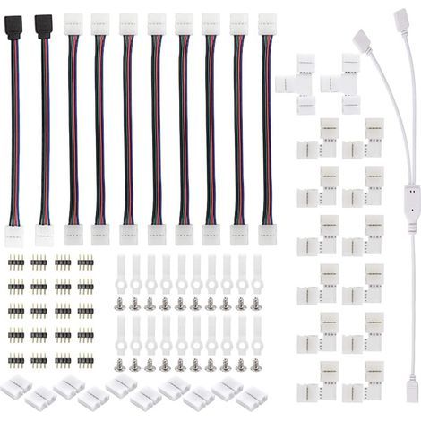Kit Connecteur Ruban LED 5050 10mm Sans Soudure 4 Broches pour Bande Lumineuse RGB - Ensemble Complet avec Clips et Vis (1/5)