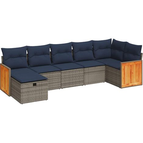 Maison Exclusive - 7-tlg. Garten-Sofagarnitur mit Kissen Grau Pol (1/5)