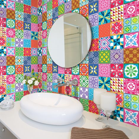 Sticker Mural Carrelage adhésif Cuisine Salle de Bain - 30 STICKERS CARREAUX DE CIMENT AZULEJOS ALEXIDINA - 30stickers15x15cm (1/5)
