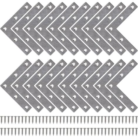 Equerre de Fixation Plats Droits Support en forme de L Metalliques Equerres avec Vis pour Meubles Placard 80 x 80mm 20 pièces Bois (1/4)