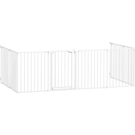 Barrière pour animaux à 8 panneaux avec porte, pliable, pour chiens de petite et moyenne taille, matière plastique et acier carbone, couleur blanc